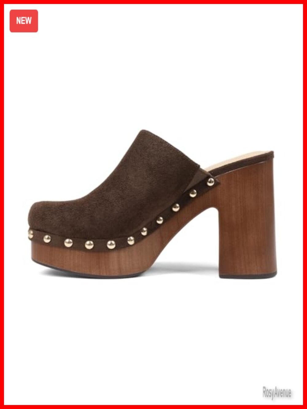 Platform Clogs High Heel Studded Slip-On Mules Wood Heel Vegan Suede